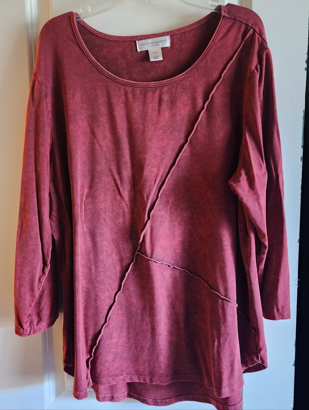 Christopher & Banks Maroon/Red Top With Washed Aesthetic And Seam Detailing